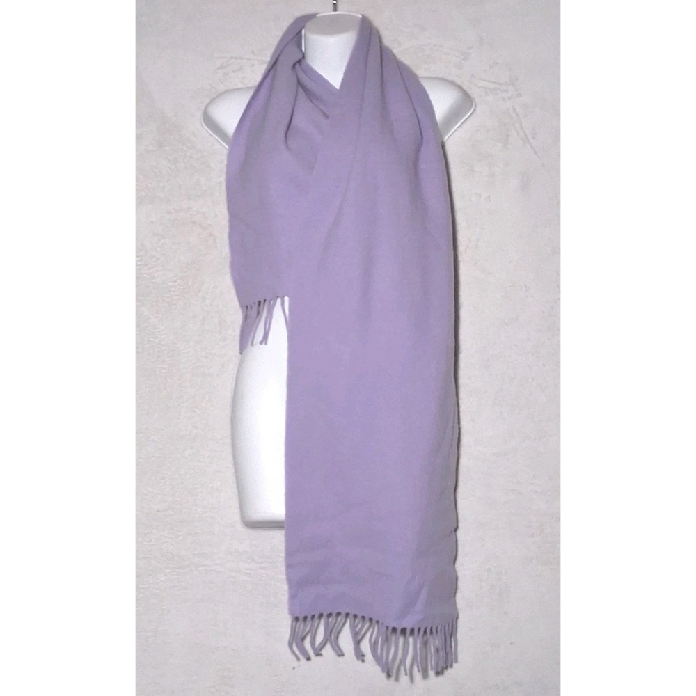 Pure New Wool Scarf OS Lavender 100% Lambswool Fringe Warm VTG Quiet Luxury